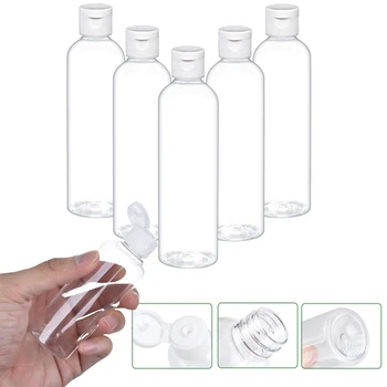 100шт 5 мл-100 мл Сжимаемых пустых пластиковых прозрачных бутылок с прозрачными белыми откидными крышками для шампуня для путешествий, лосьона для тела