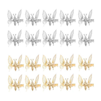 10шт 3D Летающие заколки для бабочек Подвижные для заколок в форме бабочек Металлические Полые Металлические аксессуары для волос