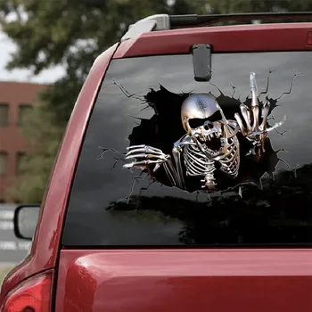 20 * 30 см 3D Скелет, череп в отверстии от пули, Светоотражающие наклейки для автомобиля, выглядывающий из-за ужаса скелет, автомобильные наклейки