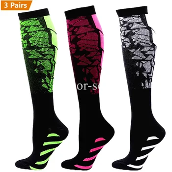3 пары компрессионных носков для бега, Женские чулки с цветочным принтом, Спортивные компрессионные носки против усталости, Оптовые продажи