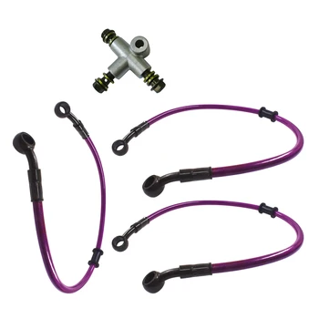 3-ходовой адаптер и 3x50 см Масляный шланг тормоза сцепления Трубка трубопровода фиолетового цвета для мотоцикла