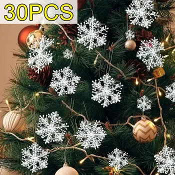 30шт Подвесок в виде Рождественской елки, разноцветных Белых блестящих поддельных снежинок, сделай САМ, Рождественский Новогодний декор для домашней вечеринки, Орнамент