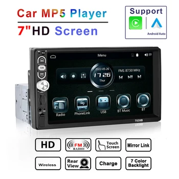 7-дюймовая автомобильная стереосистема на один Din с физическими кнопками Carplay Android Auto Stereo Radio, совместимая с Bluetooth, Mirrorlink FM, USB AUX
