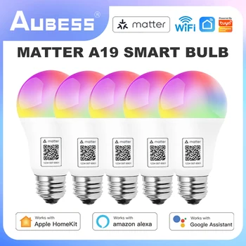 Aubess WiFi Matter Homekit A19 Smart LED Light Умная лампа Dimmabl Поддержка голосового управления Google Home Alexa Assistant Умный Дом