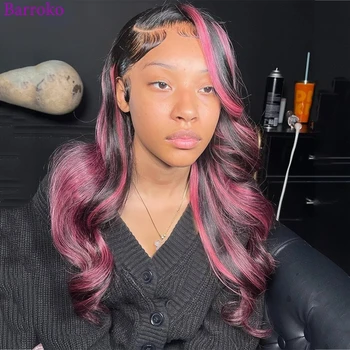 Barroko Body Wave Highlight Pink 1B Кружевные Фронтальные Парики Из Человеческих Волос 13x4 Прямые Предварительно Выщипанные Бразильские Парики Из Человеческих Волос Для Женщин
