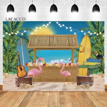 Laeacco Summer Flamingo Фон Для Пляжной Вечеринки Тропический Морской Серфинг Для Детей И Взрослых Фон Для Портретной Фотографии На День Рождения
