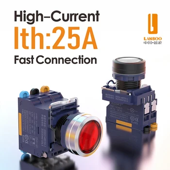 LANBOO 25A 22 мм сильноточный кнопочный выключатель с подсветкой 1NO/1NO1NC быстрая проводка