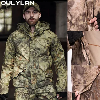 OULYLAN Outdoor, Новая камуфляжная мужская тактическая куртка с рисунком Питона, штурмовой костюм, Мужская военная походная брендовая теплая ветровка
