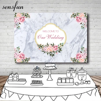 Sensfun Добро пожаловать на наши свадебные фоны, розовые цветы, Мраморные площадки для фотосъемки в фотостудии на заказ