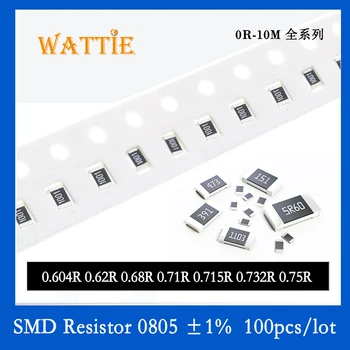 SMD резистор 0805 1% 0.62R 0.68R 0.71R 0.715R 0.732R 0.75R 100 шт./лот микросхемные резисторы 1/10 Вт 2.0 мм * 1.2 мм с низким значением сопротивления