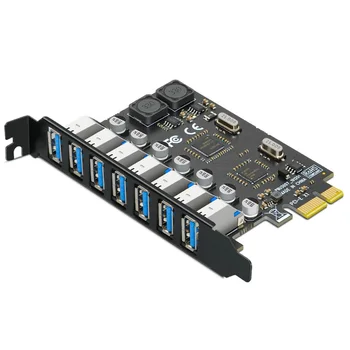 Адаптер карты расширения USB 3.0 PCI-E 7 портов 4A USB 3 для PCIE PCI express adapter Card