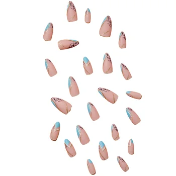 Блестящая Линия Печатного Розового Накладного Маникюра Очаровательный Удобный в Носке Маникюр Ногтей для Украшения Ногтей DIY