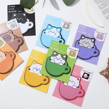 Блокноты для заметок с мультяшными кошками 30 листов Kawaii Sticky Notes DIY Planner Journal Index Наклейки Этикетки Бирки Корейские Канцелярские принадлежности