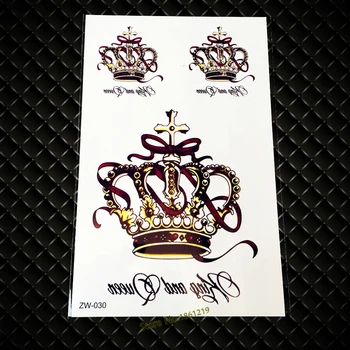 Большой золотисто-красный Король королева корона дизайн GZW-030 сексуальные женщины леди Татуировка Наклейка на спине Переводная временная татуировка наклейка