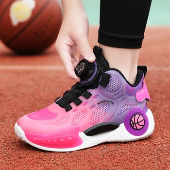 Брендовая Детская Баскетбольная обувь 2023, Летняя Спортивная обувь с Поворотной кнопкой Для девочек, Кроссовки Для мальчиков, Баскетбольная Тренировочная обувь
