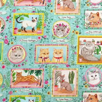 Винтажная фоторамка с милым цветочным котом, хлопчатобумажная ткань, ткань с принтом котенка, швейные ткани для лоскутного шитья, материалы для пэчворка, сделай сам