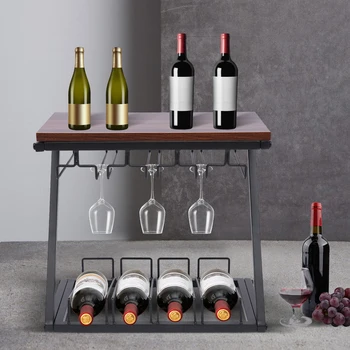Вмещает 4 винные бутылки и 8-12 стаканов Винный стеллаж с держателем для бокалов, отдельно стоящий винный стеллаж для столешницы
