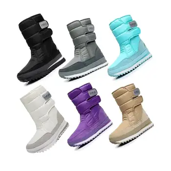 Водонепроницаемые зимние ботинки для мужчин и женщин, обувь с высоким берцем, легкие теплые шерстяные плюшевые ботинки, нескользящие, размер 35-46 до середины икры, зимние