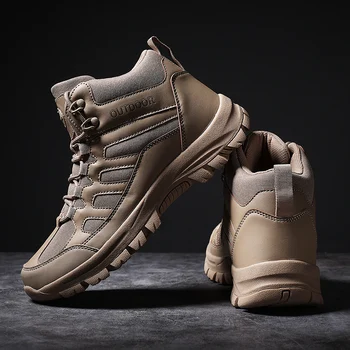 Военные тактические мужские ботинки, водонепроницаемые кожаные ботинки для пустыни, армейские ботильоны, армейская рабочая мужская обувь, пара мотоциклетных ботинок