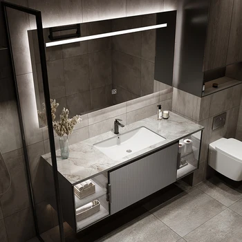 Встроенный шкаф для ванной комнаты с каменной плитой, комбинированный светильник, роскошный интеллектуальный шкаф для умывальника в ванной комнате