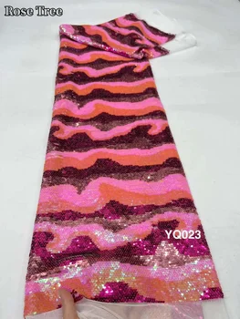Высококачественная Африканская Кружевная Ткань 2024 Розовая Французская Сетка С Блестками Ткань Для Шитья Вышитого Кружева Тюль Нигерийская Кружевная Ткань 5 Ярдов