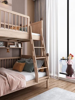 Двуспальная двухъярусная кровать с верхней и нижней койками, две высокие и низкие кровати, белое восковое дерево, верхняя и нижняя кровати, детские кровати