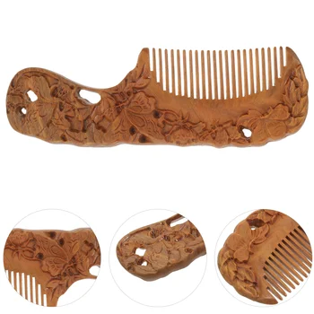 Двусторонняя резная деревянная расческа с мелкими зубьями, карманный портативный массажер для распутывания волос для женщин, декор