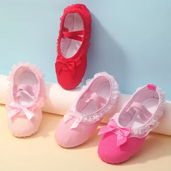 Детские танцевальные туфли на мягкой подошве, кружевные балетные туфли для девочек, обувь для тренировок с кошачьими когтями, обувь для йоги, фигурка для прыжков