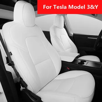 Для Tesla Model 3 & Y 2017-2022 Кожаные Чехлы Для Сидений, Полностью Окруженные Защитной Подушкой Сиденья, Аксессуары Для Внутреннего Декора Автомобиля