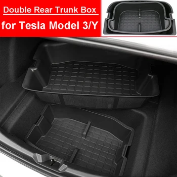 Для Tesla Model Y 3 2023 Аксессуары Передний Задний Ящик Для Хранения Багажника Двухэтажный Органайзер Для Багажа Пылезащитный Грузовой Контейнер Frunk