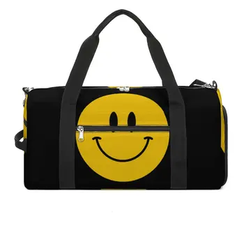 Желтые спортивные сумки со счастливым лицом, милая спортивная сумка для путешествий, большая милая сумка для фитнеса, мужская дизайнерская сумка для выходных