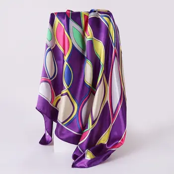 Женская модная геометрическая шаль, хиджаб, квадратная бандана из искусственного шелка, косынка 90 *90 см