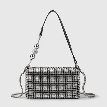 Женская сумочка с бриллиантами, блестящая сумка через плечо, высококачественная Маленькая квадратная сумка со стразами, модная сумка через плечо 2024 года, сумка для вечернего ужина