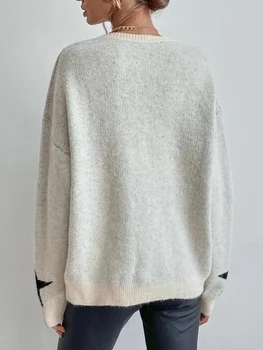 Женские топы-свитера в рубчик с длинными рукавами и принтом звезды Y2K, Уютная Осенняя Уличная одежда с милой изюминкой