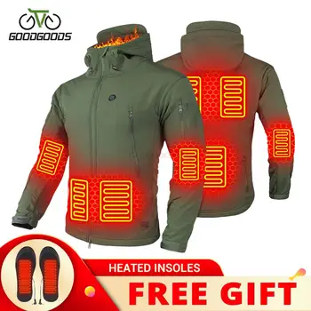 Зимние куртки Мужская Ветровка Куртка с подогревом Походная куртка с капюшоном 7 Зонное Электрическое отопление USB Теплая Походная стирка