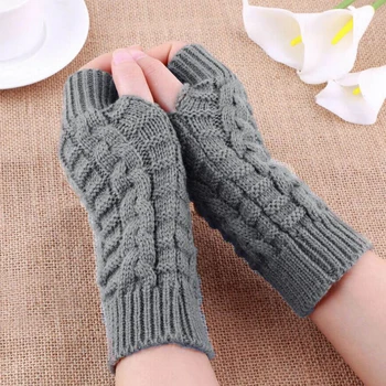 Зимние Теплые Вязаные перчатки, Мужские И Женские Модные Перчатки для рук, удобные Мягкие Вязаные крючком перчатки-варежки без пальцев