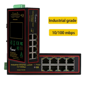 Игровой коммутатор Ethernet 10/100 М DIN-рейка типа RJ45 Концентратор постоянного тока 9 ~ 58 В Интернет-разветвитель коробка 8-Портовый Промышленный сетевой коммутатор Защита от перенапряжения