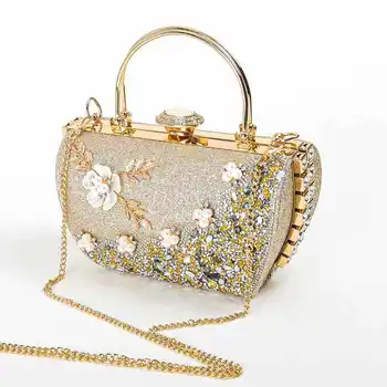 Изысканная вечерняя сумочка с жемчужным цветочным декором Роскошная женская вечеринка Сумки для банкета с бриллиантами Для женщин Блестящие стразы Сумки Chian XA522H
