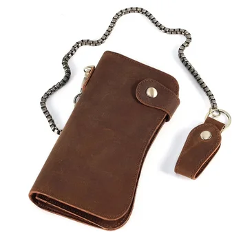 Кожаный мужской RFID-кошелек Crazy Horse с Противоугонной цепочкой для держателей карт, мужской Длинный Кредитный Винтажный Клатч