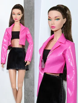 Комплект одежды/кожаное розовое пальто + топ + короткая юбка/ костюм куклы 30 см Для куклы Барби 1/6 Xinyi FR ST PP