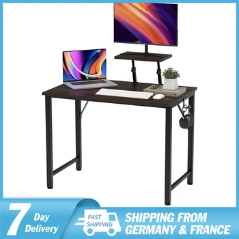 Компьютерный стол из дерева для домашнего офиса Офисный стол с держателем экрана и крючком Металлический каркас Компьютерный игровой стол для спальни Стол для ноутбука