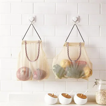 Кухонная сумка, Сетчатая корзина для хранения фруктов и овощей, подвесная хозяйственная сумка, Многоразовые складные сетчатые сумки-органайзеры большой емкости