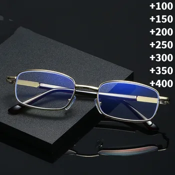 Металлические очки для чтения в ретро-квадратной оправе с защитой от синего света, винтажные очки для дальнозоркости, очки для пожилых людей при пресбиопии