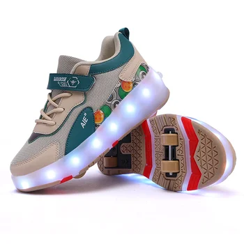 Модная обувь со светодиодной подсветкой, заряжающаяся через USB, Светящиеся кроссовки для детей, мальчиков, девочек, детей, мужчин, Роликовые коньки на 4 колеса, Спортивный скейтборд