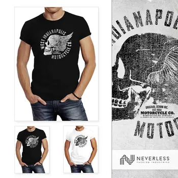 Мужская футболка Neverless® для мотоциклистов Skull Wings Vintage Slim Fit
