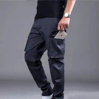Мужские брюки-карго, мужские повседневные, с несколькими карманами, военная, тактическая Мужская верхняя одежда, Однотонные Прямые мужские Длинные брюки Y56