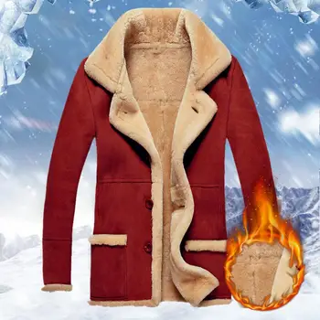 Мужской мех, воротник из искусственного меха, Свободный модный карман, пуговицы, Однотонное пальто с длинным рукавом для зимнего отдыха