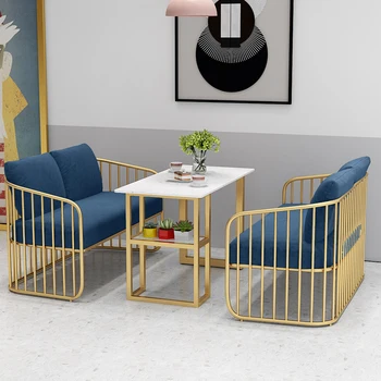Новый дизайн, современный металлический диван для молочного чая, сочетание журнального столика и стула по отличной цене