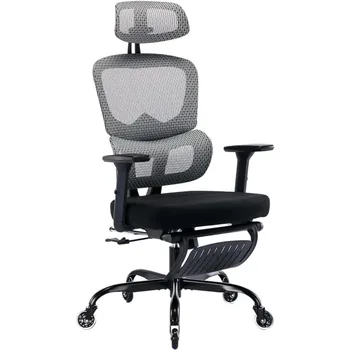 Офисное кресло с подставкой для ног, резиновыми колесами, рабочее кресло с поясничной поддержкой, регулируемым подголовником и 3D-подлокотником
