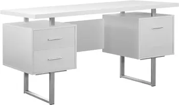 Офисный стол из белого пустотелого/серебристого металла, 60 дюймов